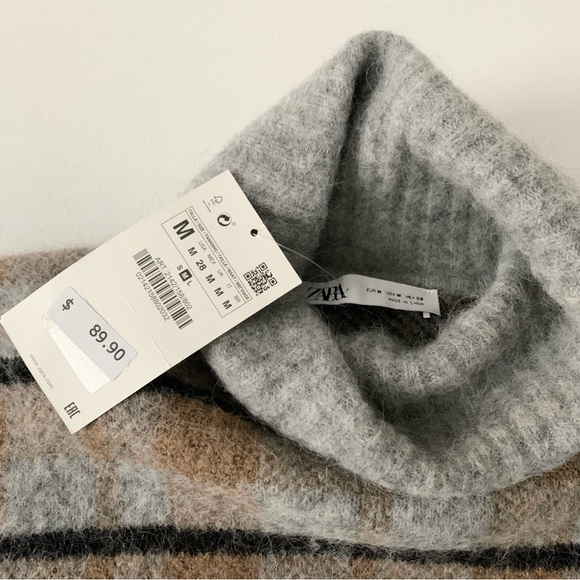 NEW Zara Alpaca Wool Blend Checkered Plaid Turtleneck Crop Sweater M - NWT - Picture 5 of 10
